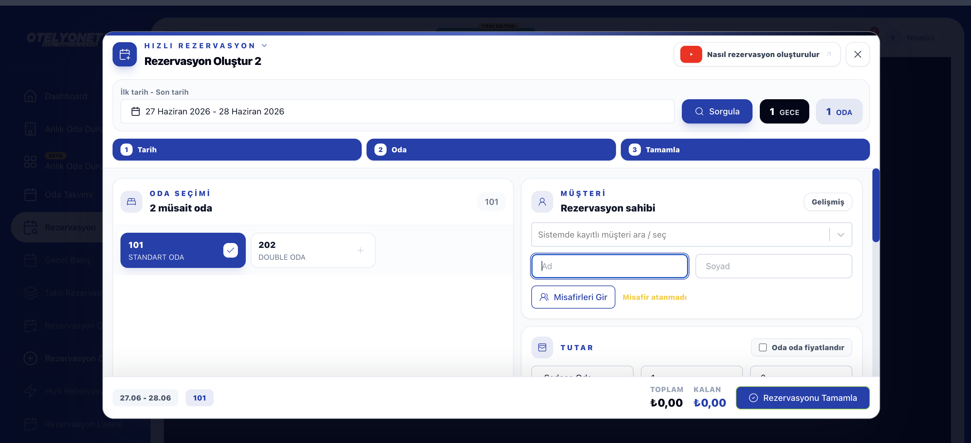 Hızlı Rezervasyon — Adım 02
